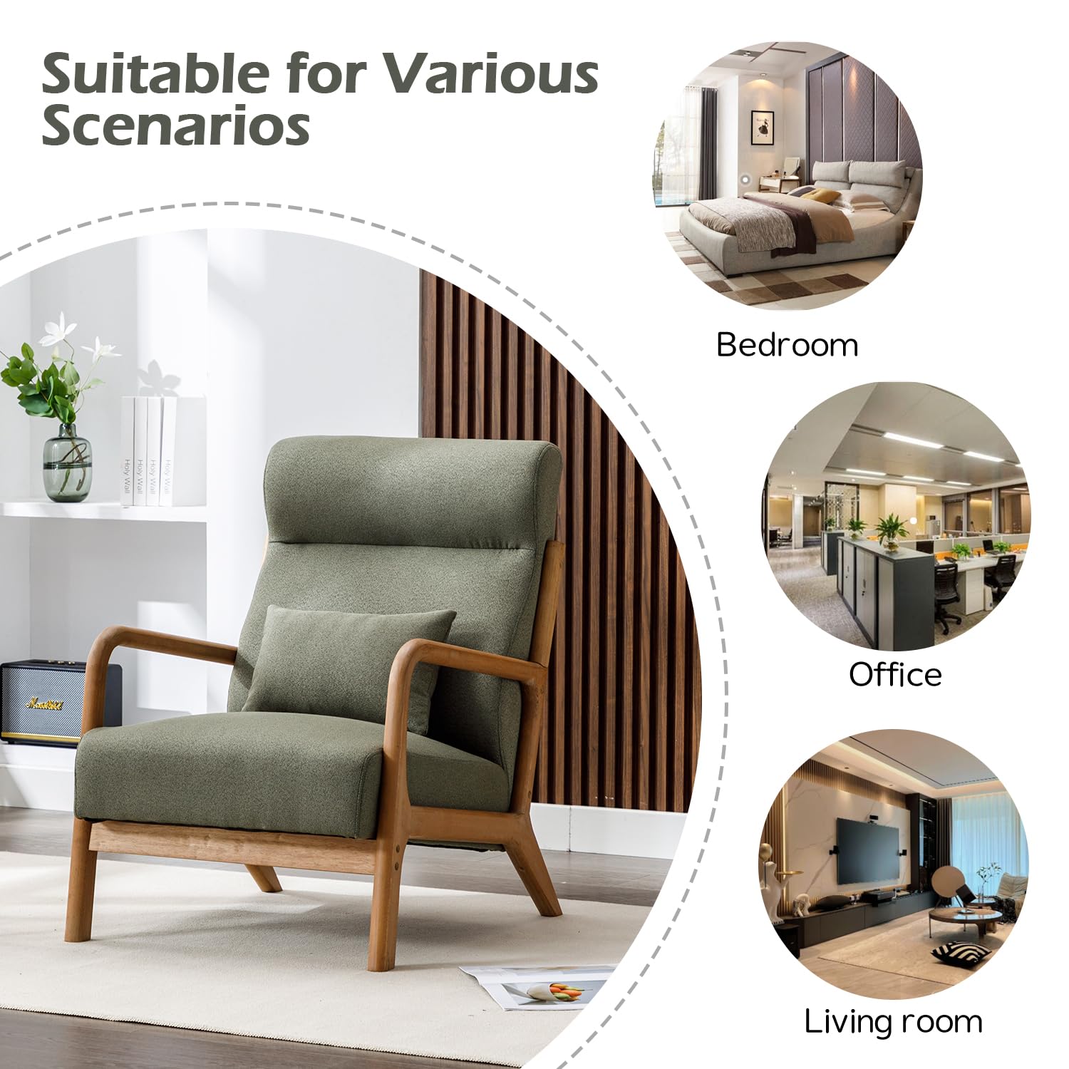 Mid Century Modern High Back Accent Chair