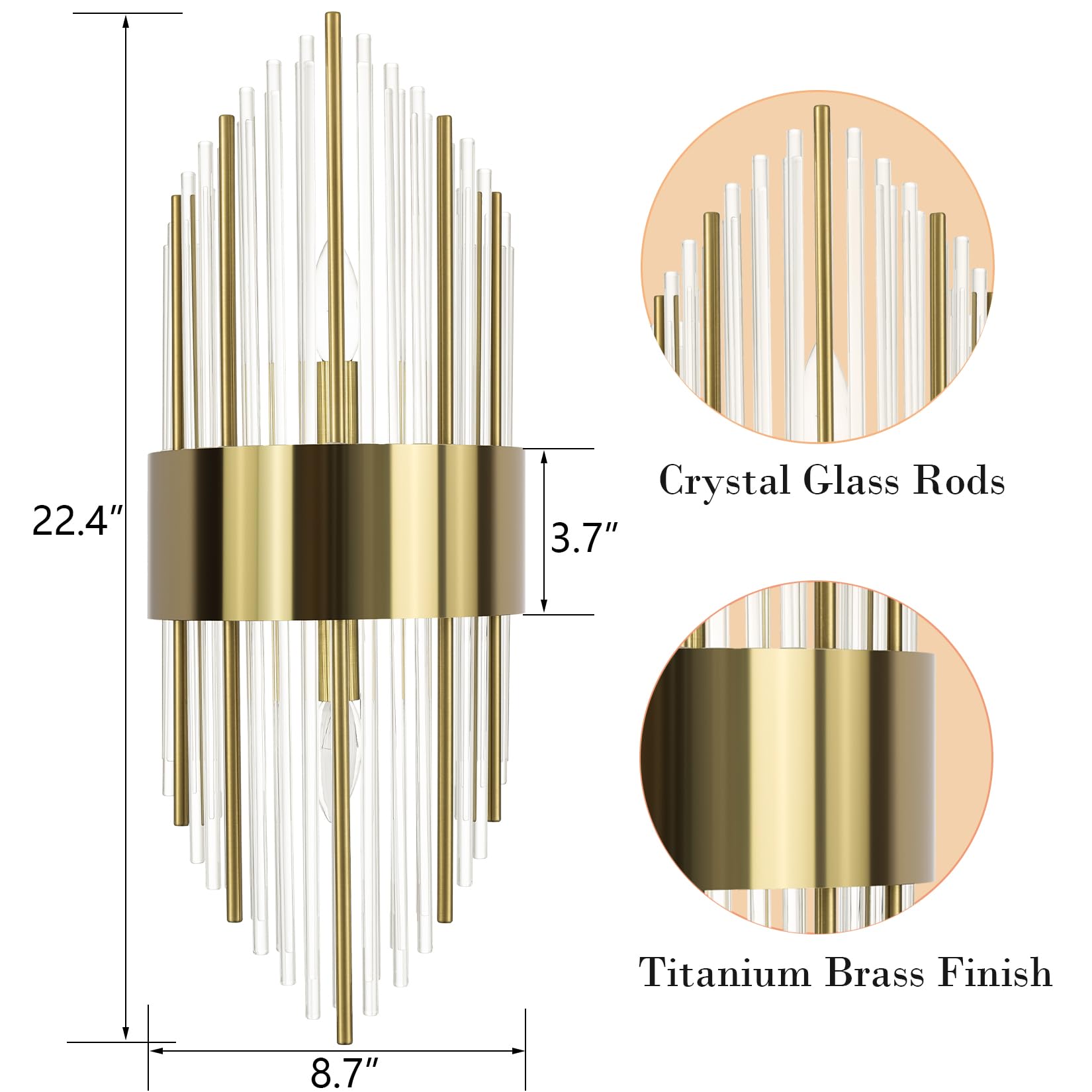 Modern Gold Crystal Wall Sconces Set of 2