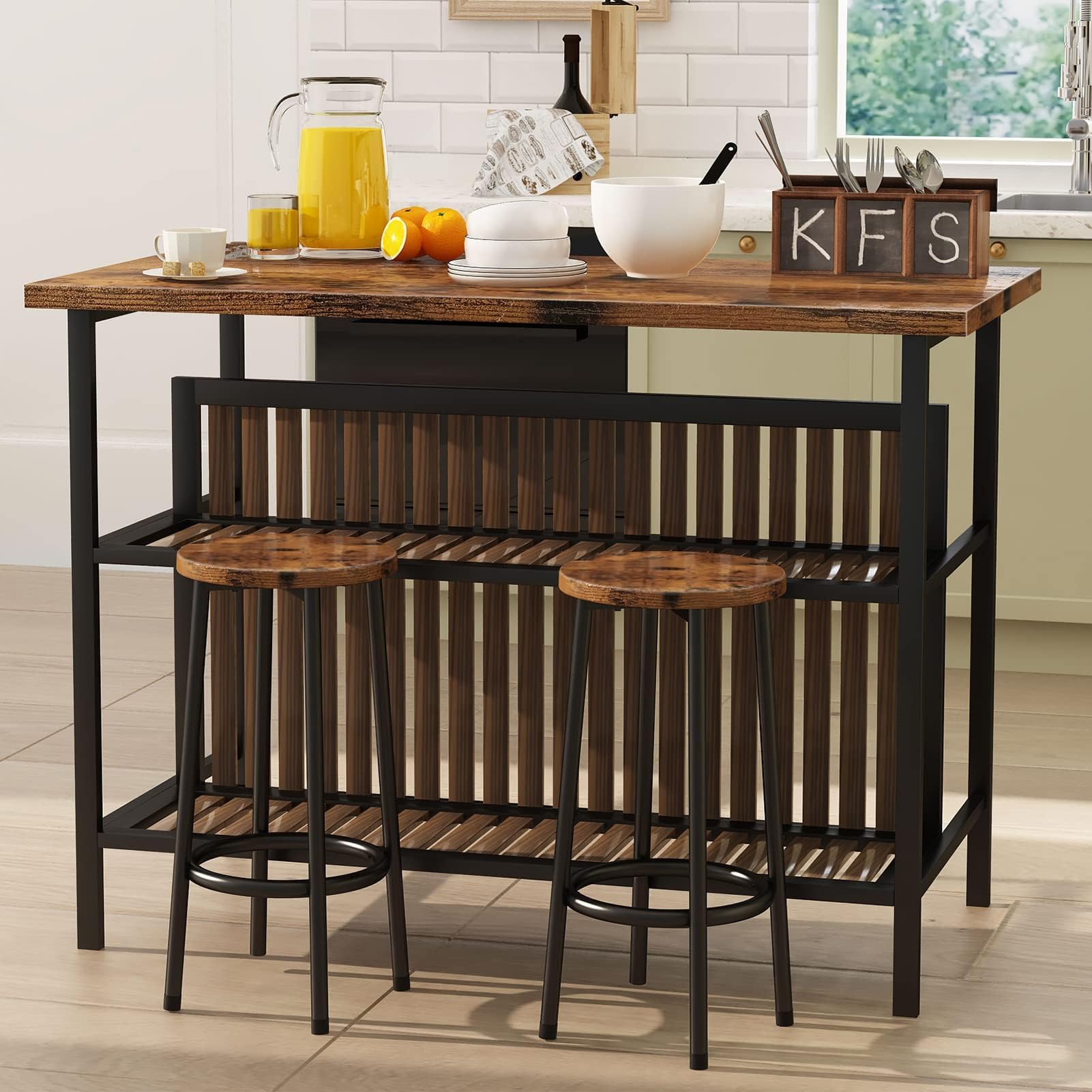 3 Piece Pub Set with Storage Shelves