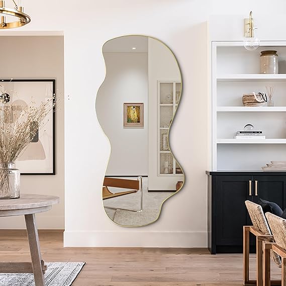 Irregular Asymmetrical Wall Mirror 47x21.6 Black