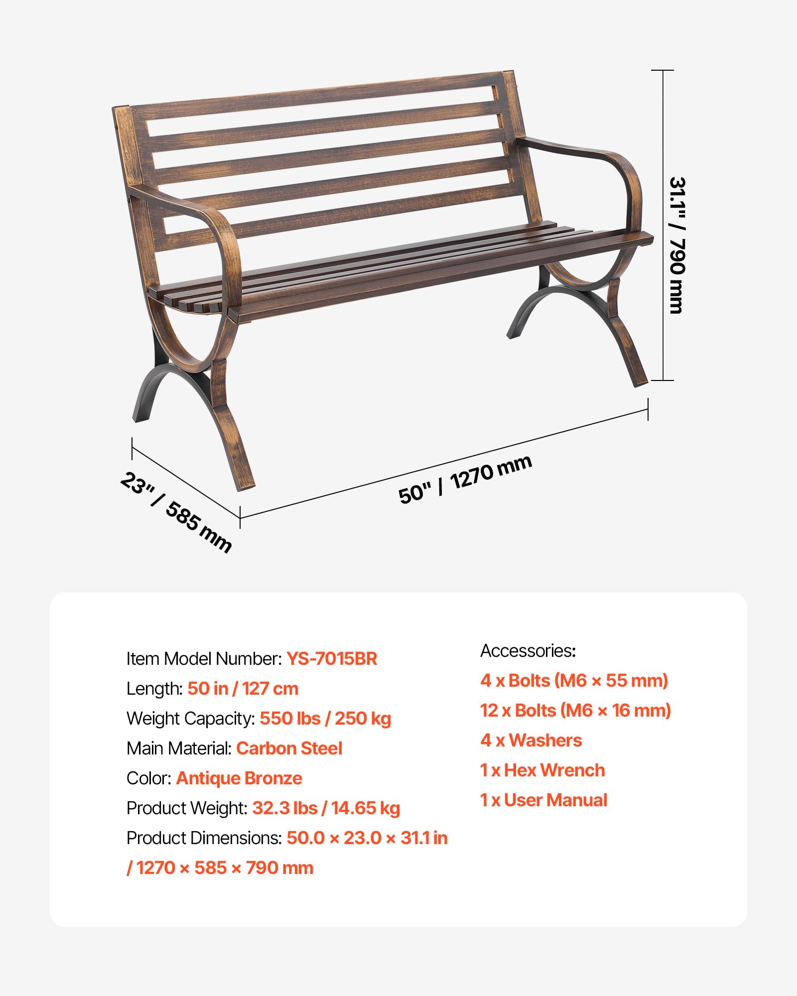 50 Inch Carbon Steel Outdoor Bench