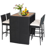 5 Piece Outdoor Bar Set with Acacia Wood Table and Rattan Stools