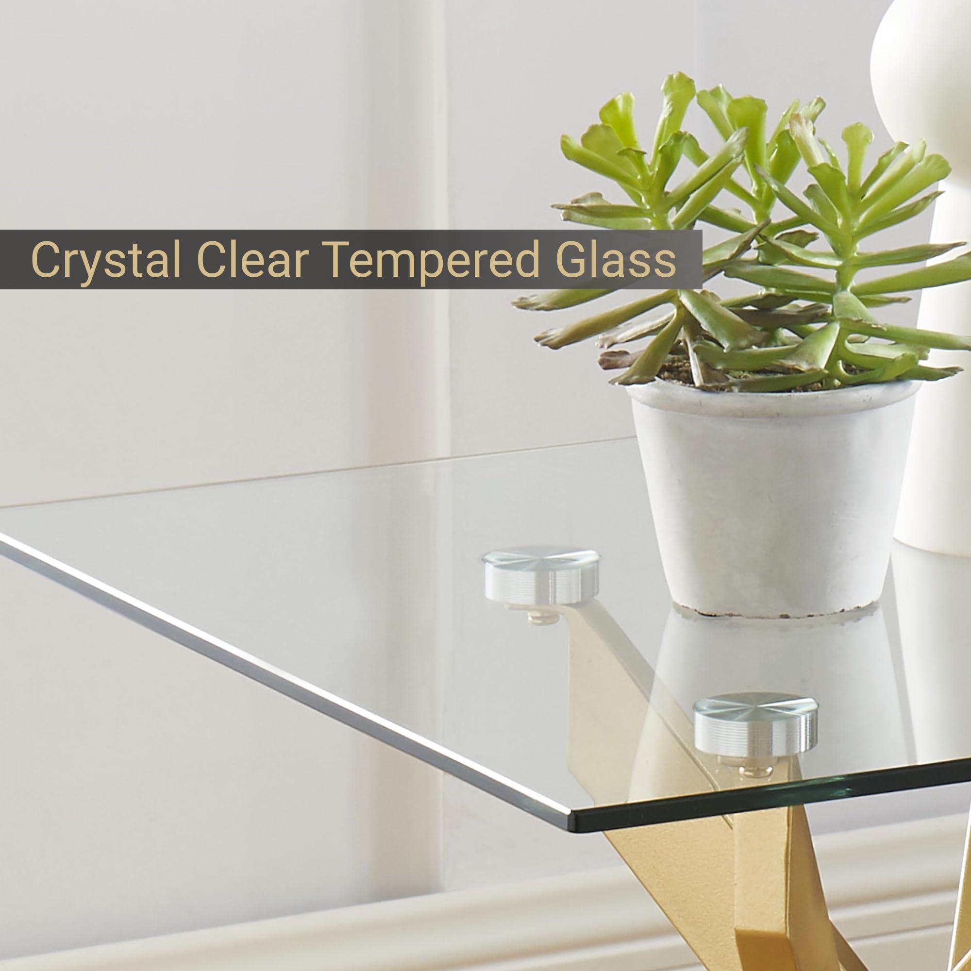 Gold Square Glass Side Table with Tempered Glass Top