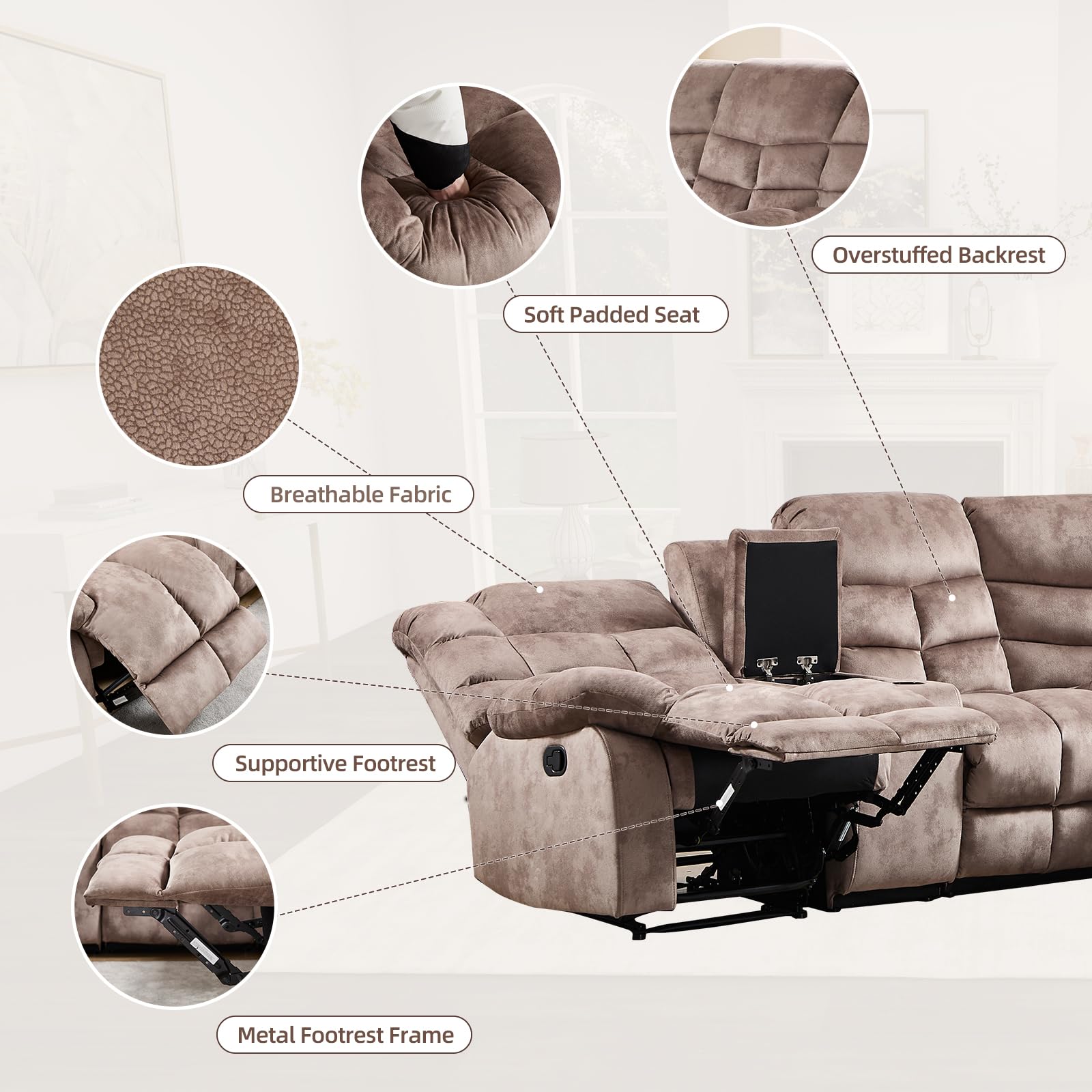 Manual Reclining Sectional Sofa with Console