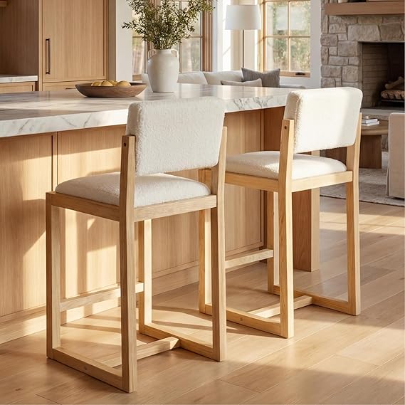 Modern Bar Stools Set of 4 - 26" Counter Height Linen Upholstered Kitchen Island Chairs