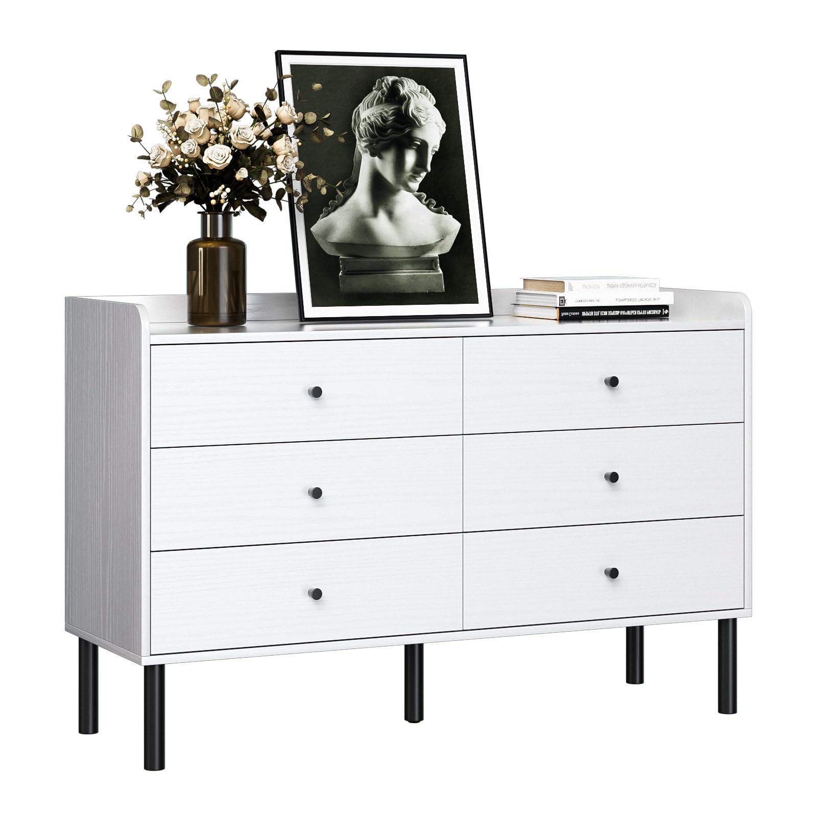 6 Drawer Dresser with Wide Drawer and Metal Handles