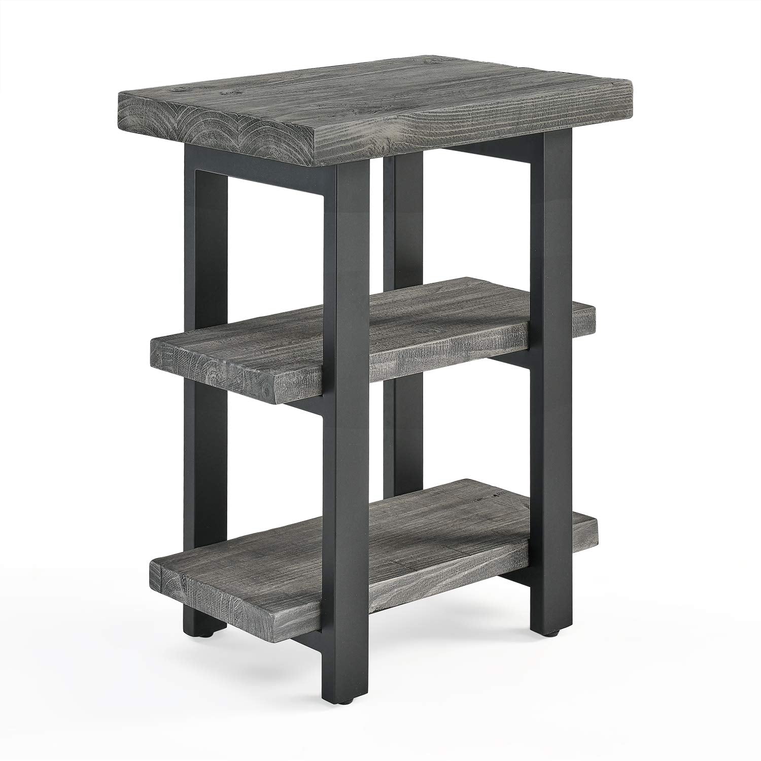 Pomona 3-Tier Industrial End Table with Solid Pine Wood and Metal Legs