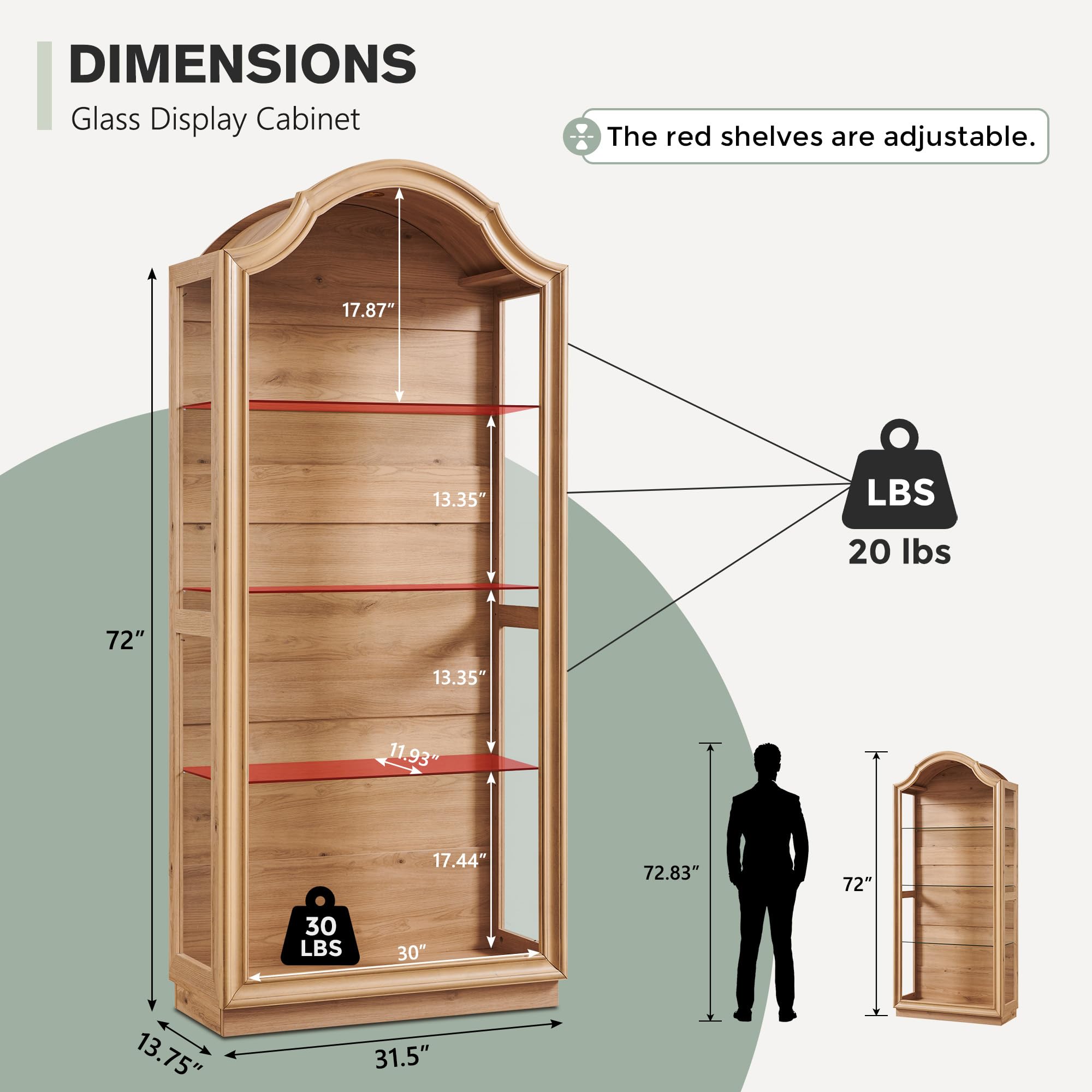 Arched Glass Display Cabinet with LED Lights