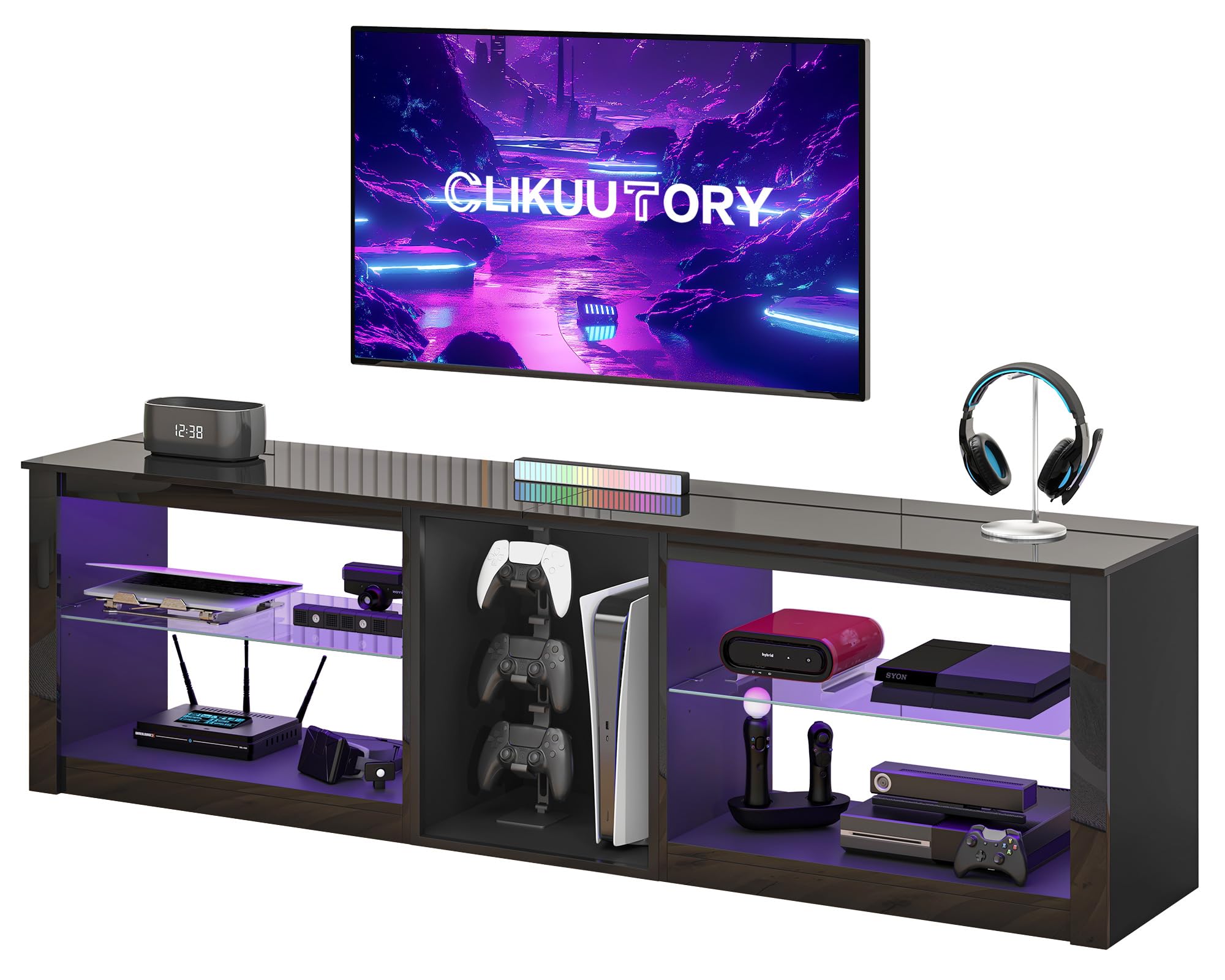 63 Inch LED TV Stand with Glass Shelves
