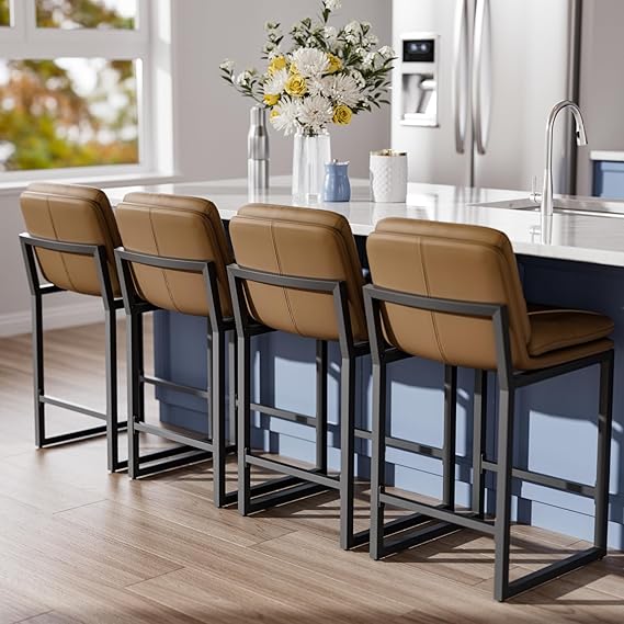 Black Bar Stools Set of 4 - 26 Inch Counter Height with Backs