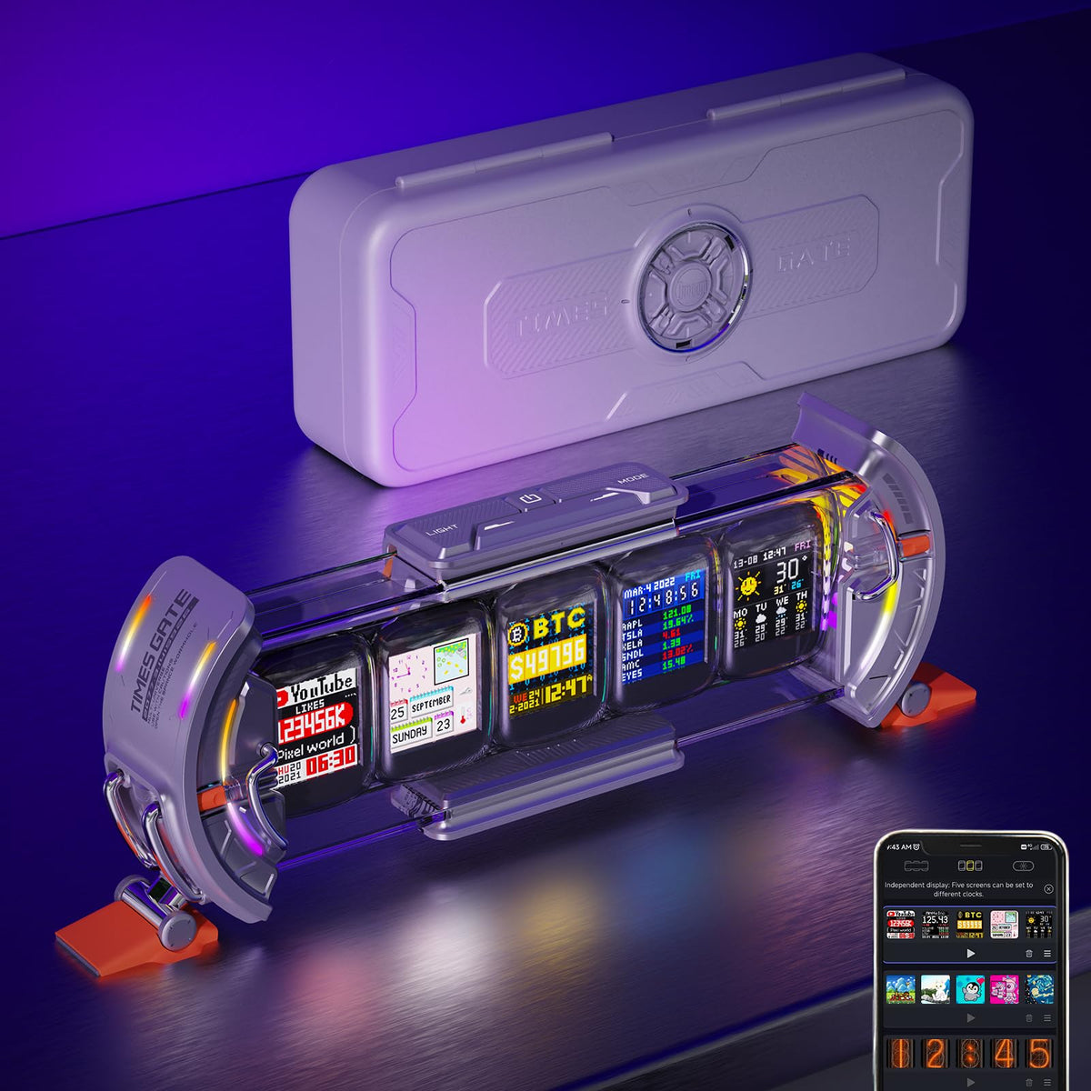 Cyberpunk Gaming Digital Alarm Clock with RGB LED Display