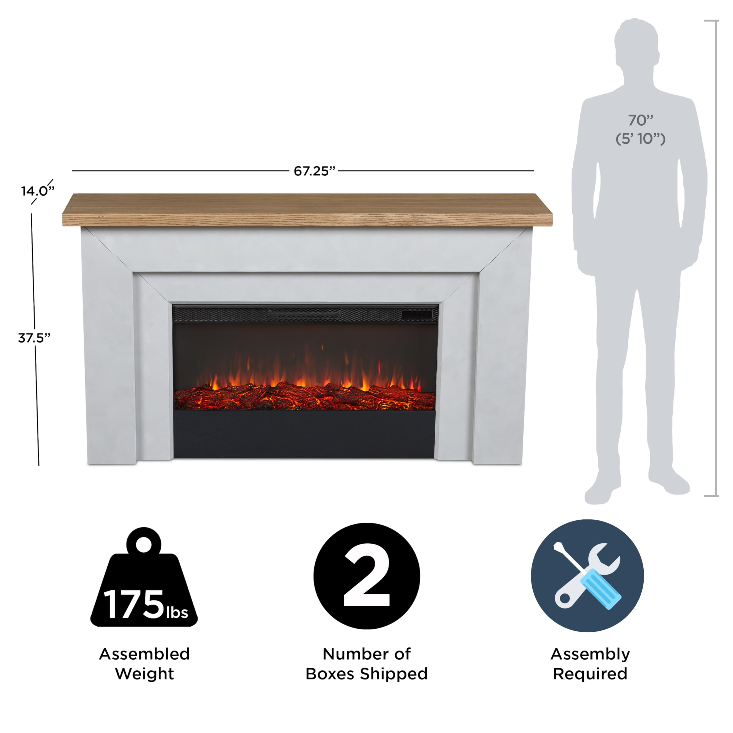 Electric Fireplace with Mantel 68 Inch Venetian Gray