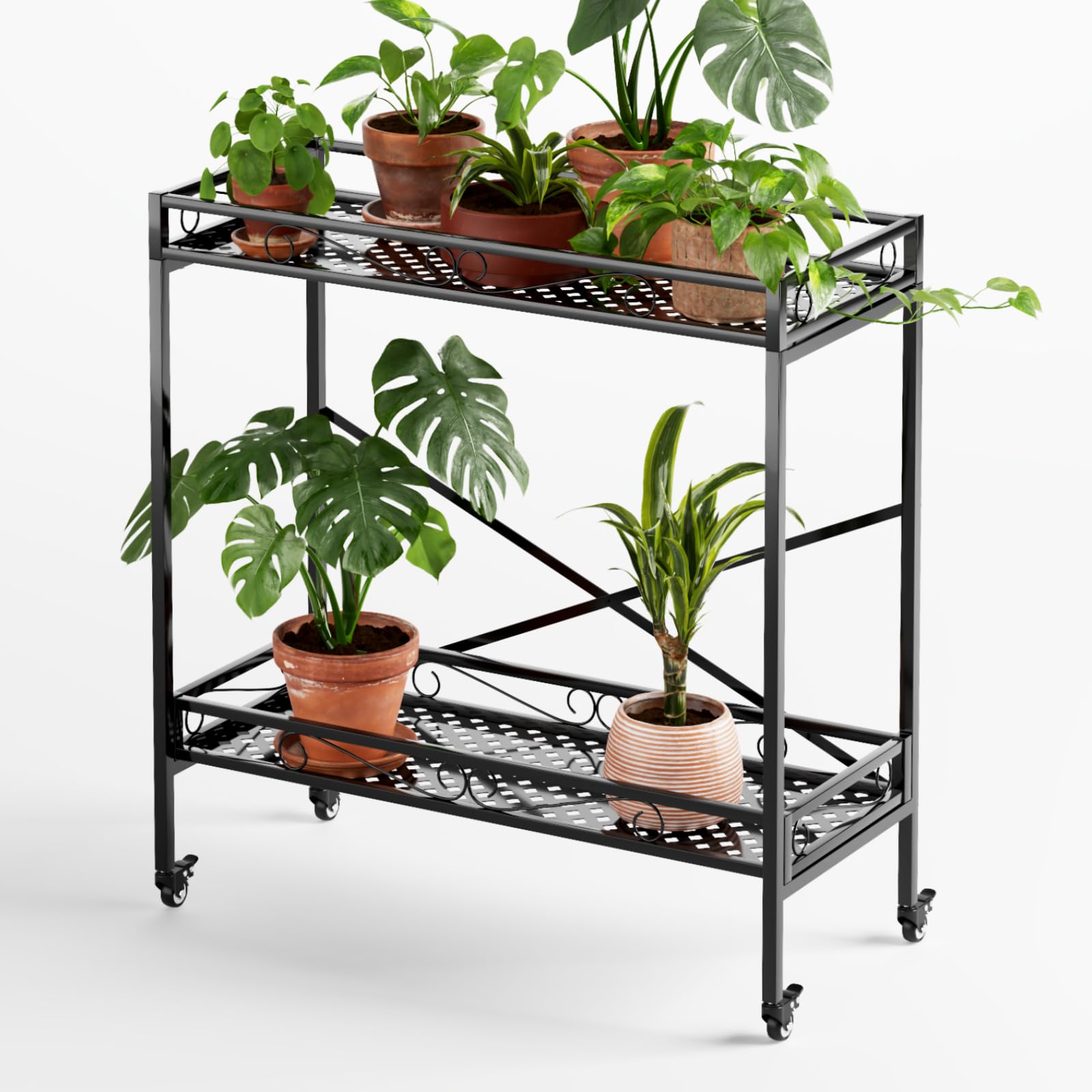 2 Tier Metal Plant Stand with Wheels