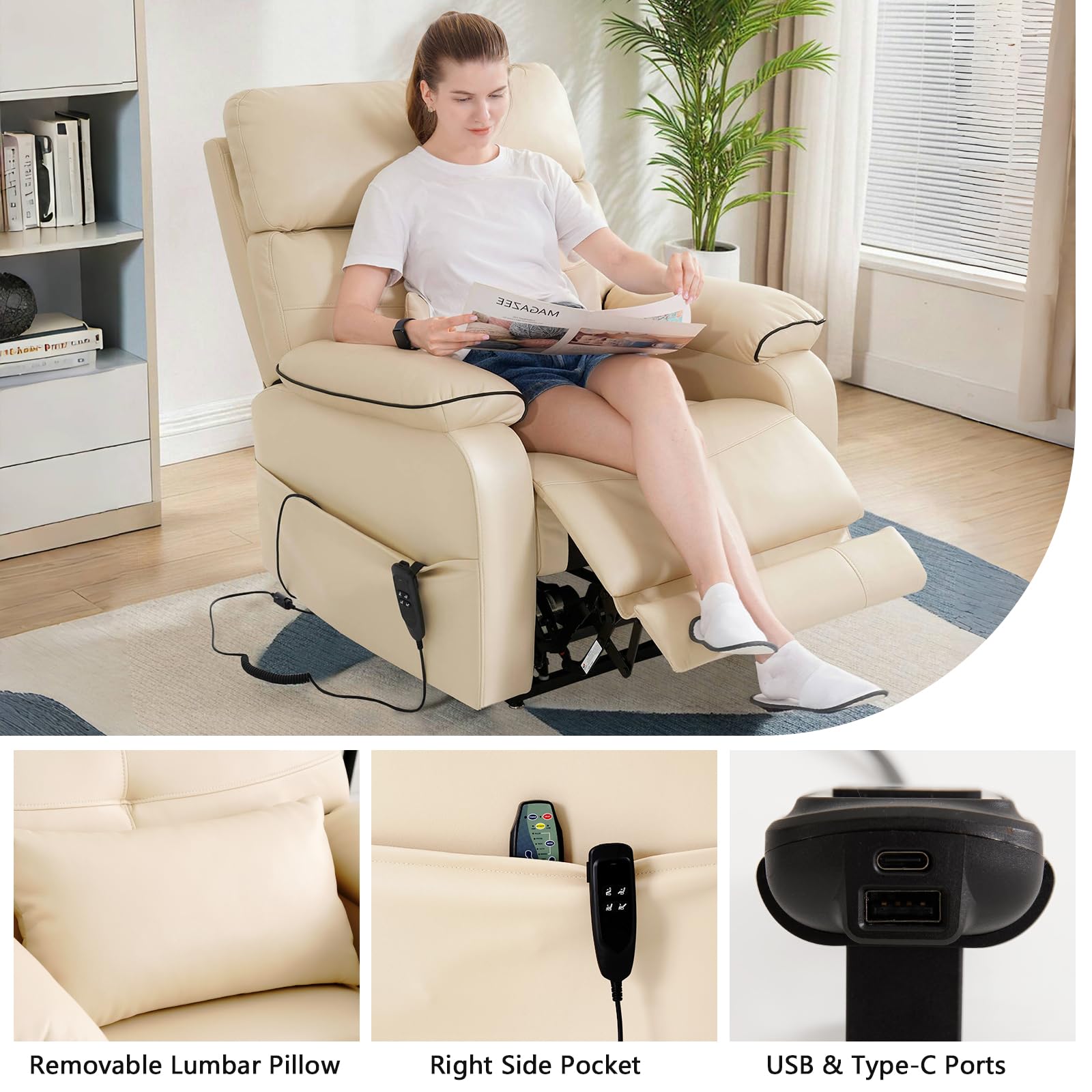 Dual Motor Infinite Position Lift Recliner with Massage and Heat