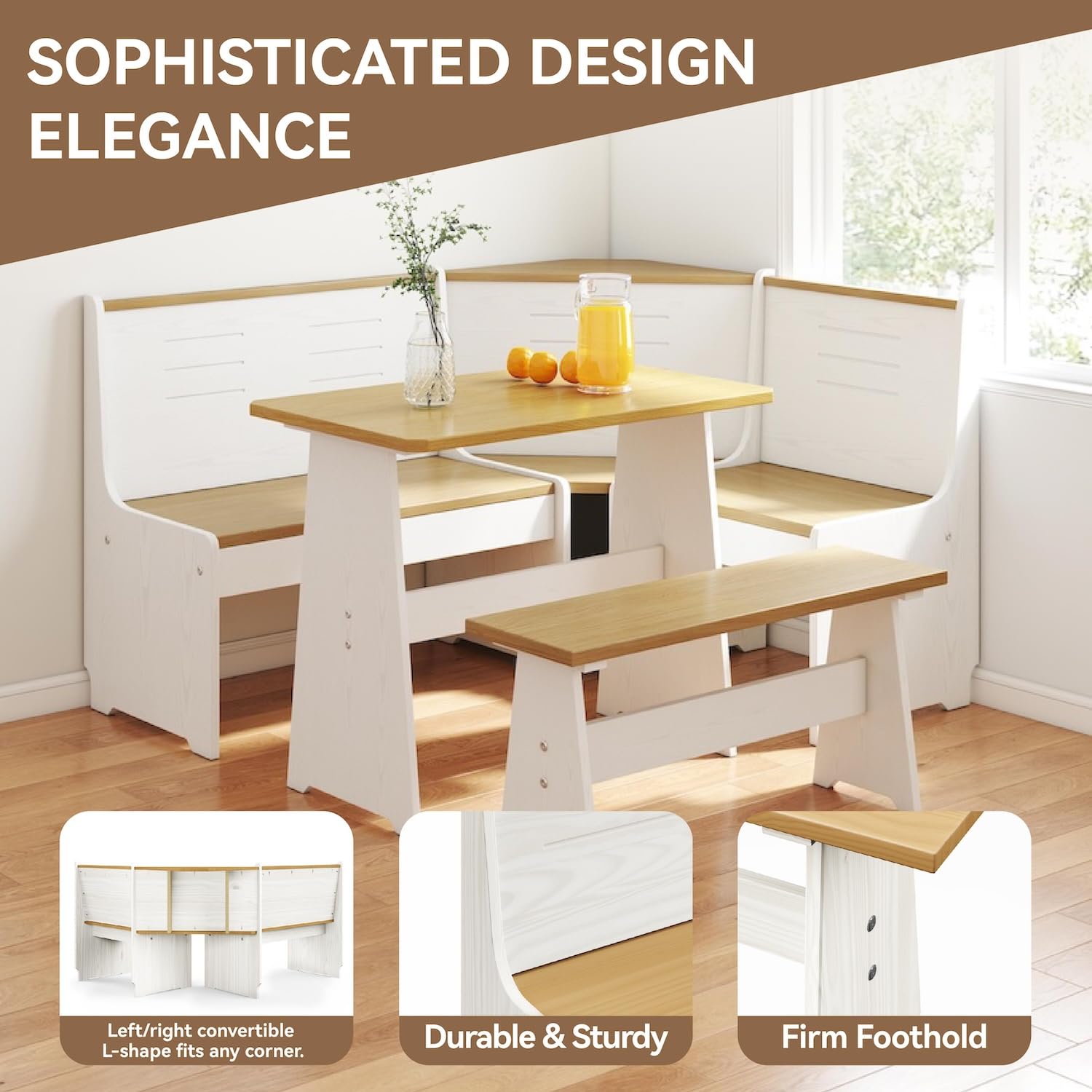 L-Shape Corner Dining Nook Set with Bench and Chair