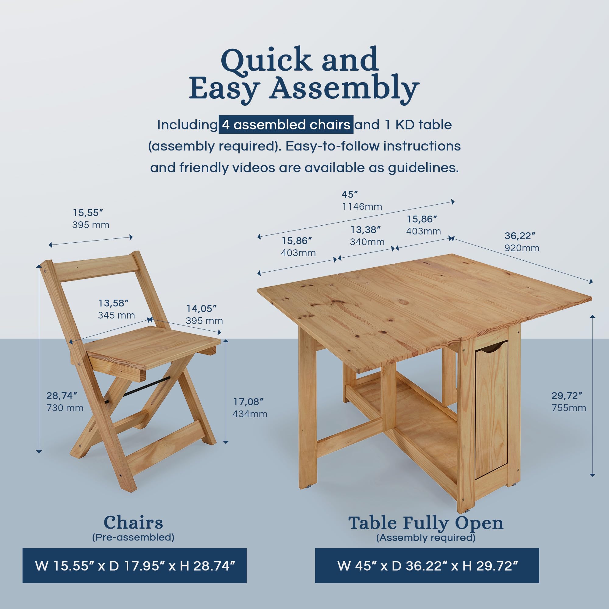 Santos Butterfly Dining Set with 4 Foldable Chairs