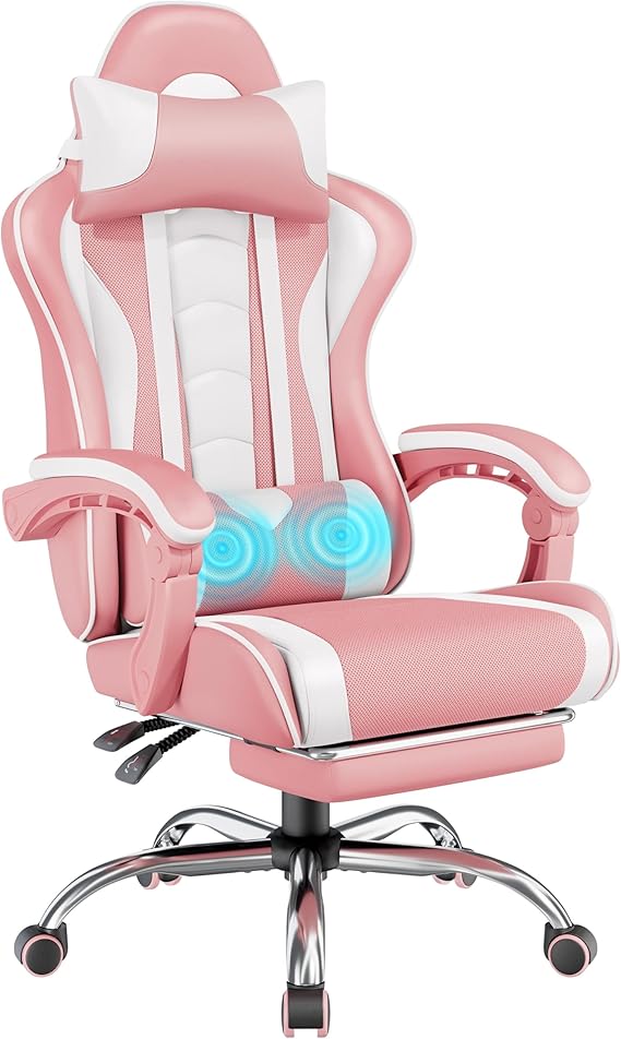 Gaming Chair with Massage and Footrest