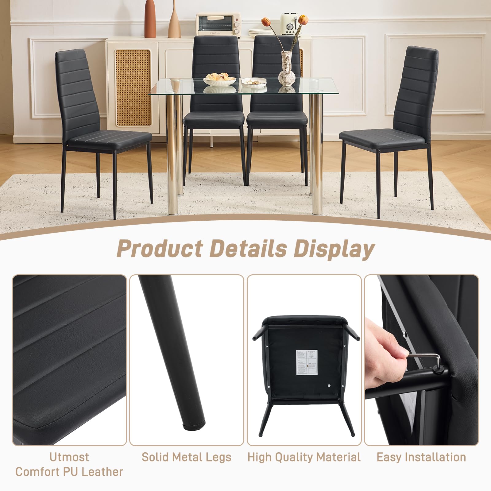 Dining Chairs Set of 4 PU Leather Padded High Back