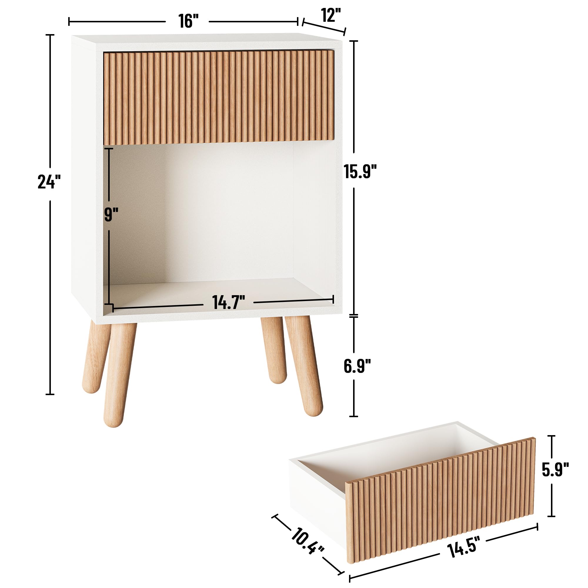 Modern White Oak Nightstand with Drawer and Open Shelf