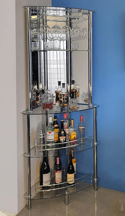 Contemporary Tower Bar Cabinet with Glass Shelves