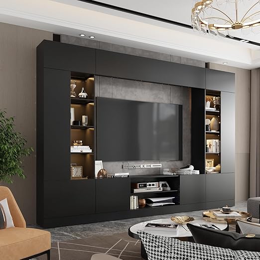 Large Wall Unit Entertainment Center with LED Lights