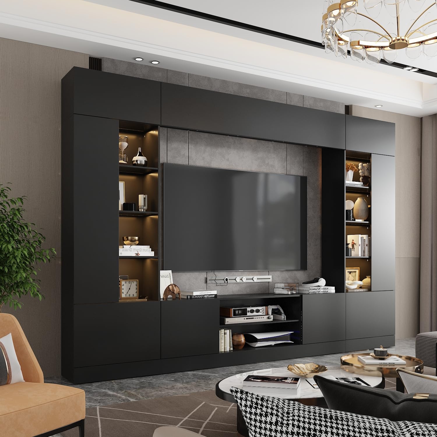 Large Wall Unit Entertainment Center with LED Lights