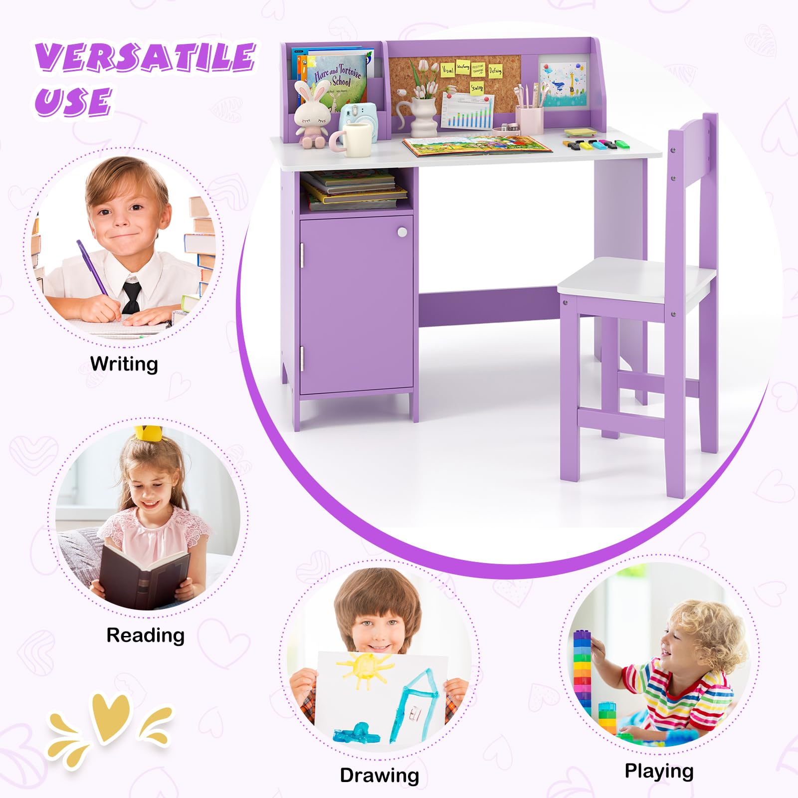 Kids Desk and Chair Set with Storage Hutch