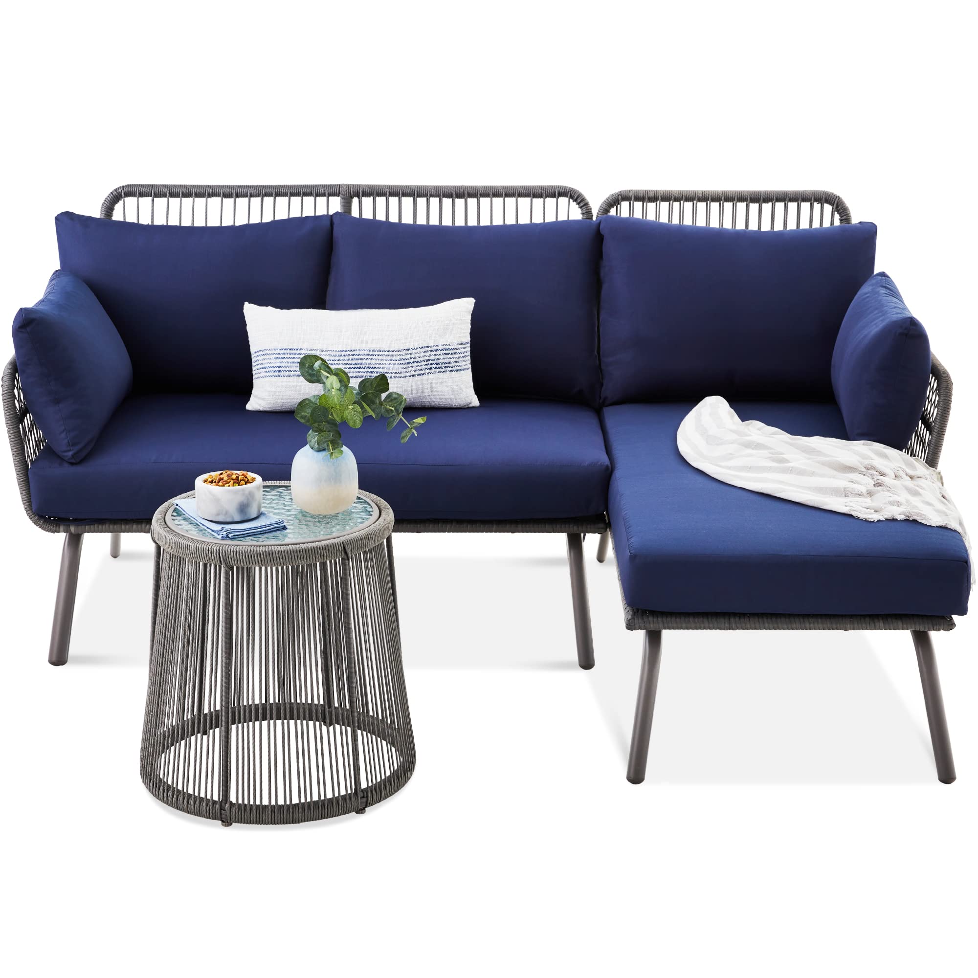 Outdoor Rope Woven L-Shaped Sectional Sofa Set