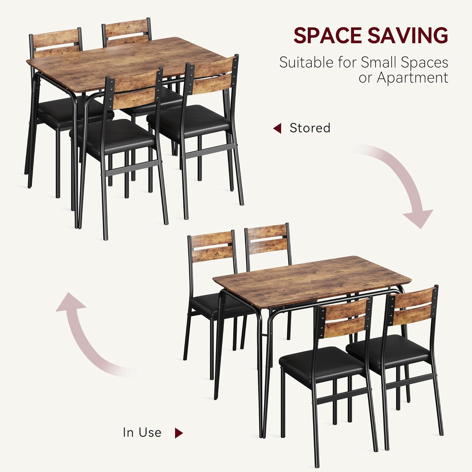 5-Piece Dining Table Set with Upholstered Chairs