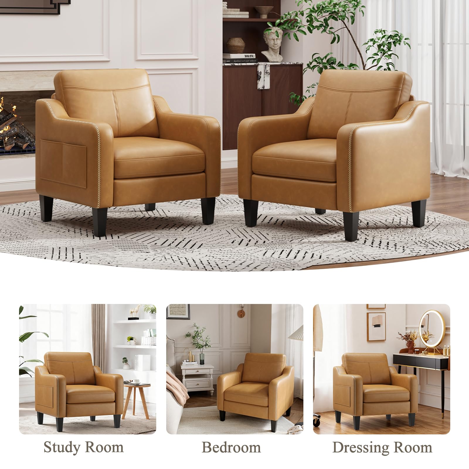 PU Leather Accent Chair Set of 2