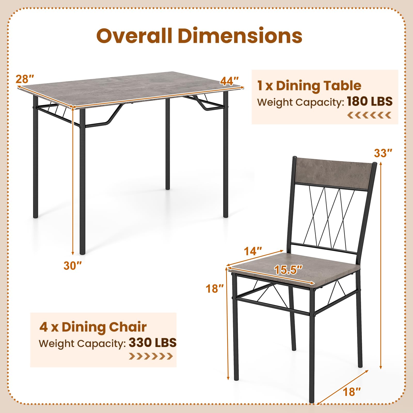5-Piece Dining Table Set with Metal Frame