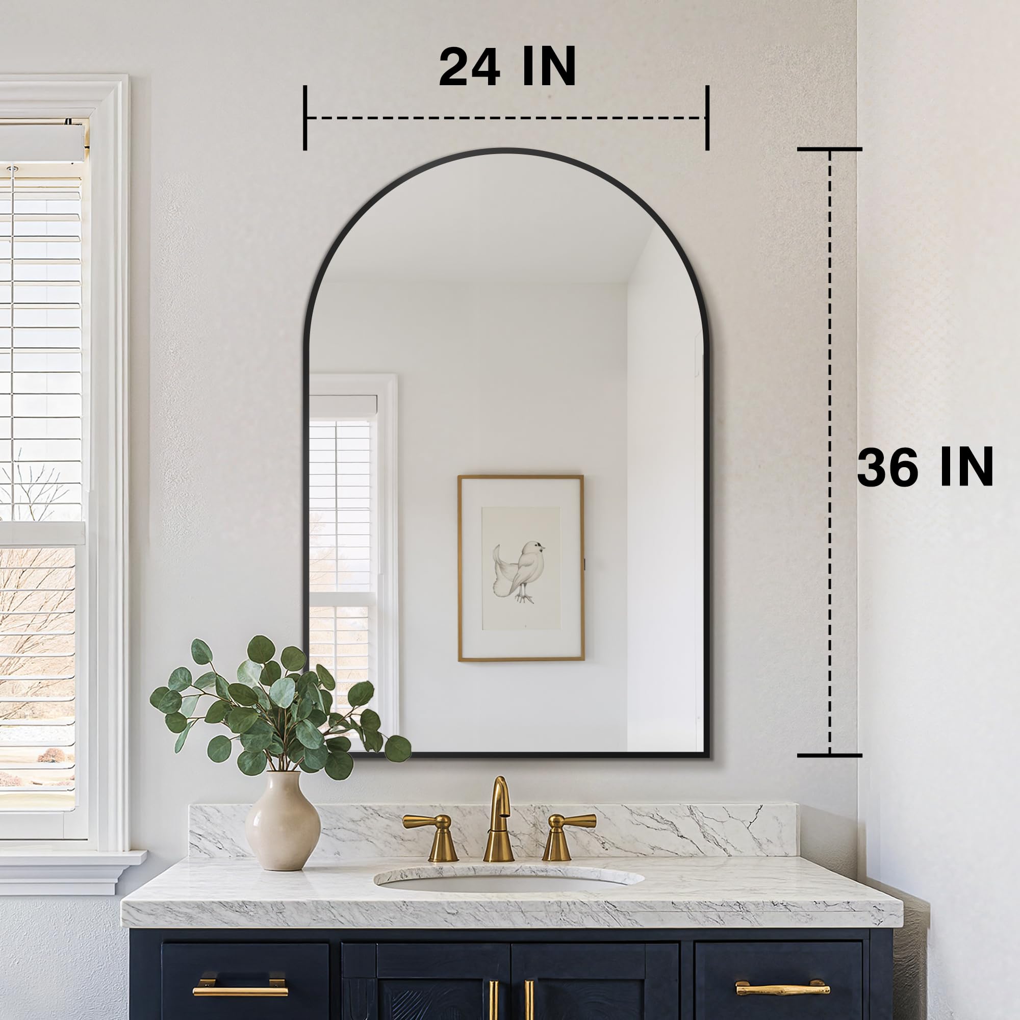 Arched Wall Mirror 24x36 Inch Black Metal Frame