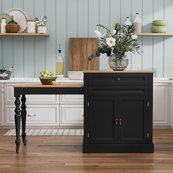 72" Extendable Kitchen Island with Power Outlet and Storage