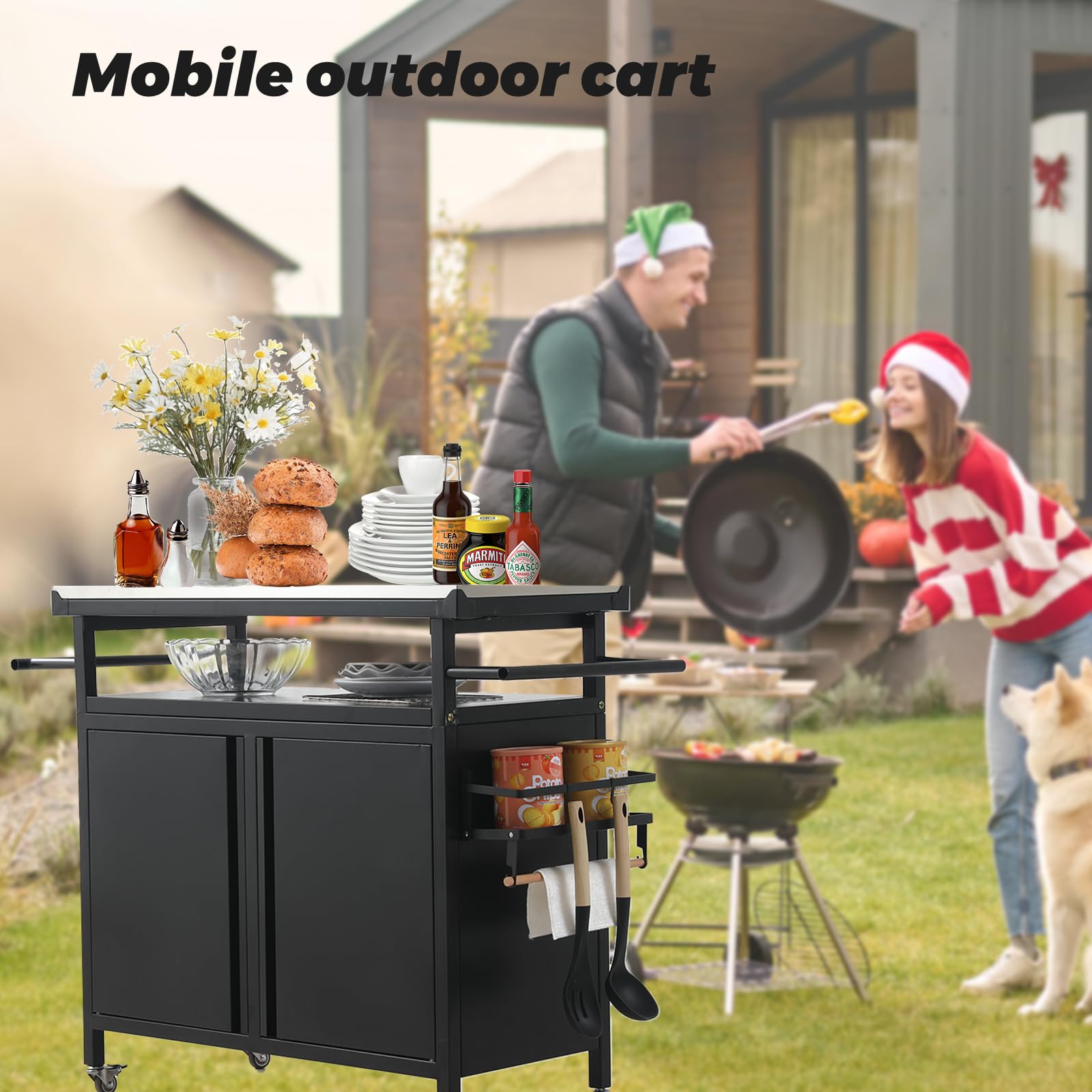 Outdoor Grill Cart with Storage Cabinet
