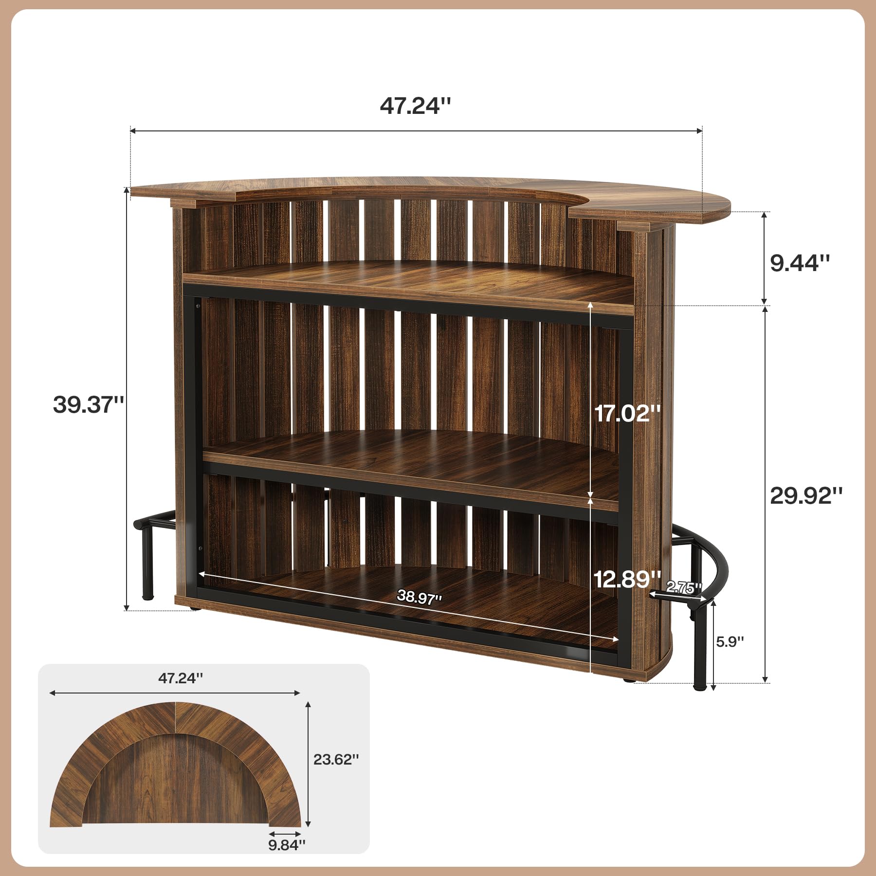 4-Tier Bar Table with Footrest - Arc-Shaped Wine Cabinet