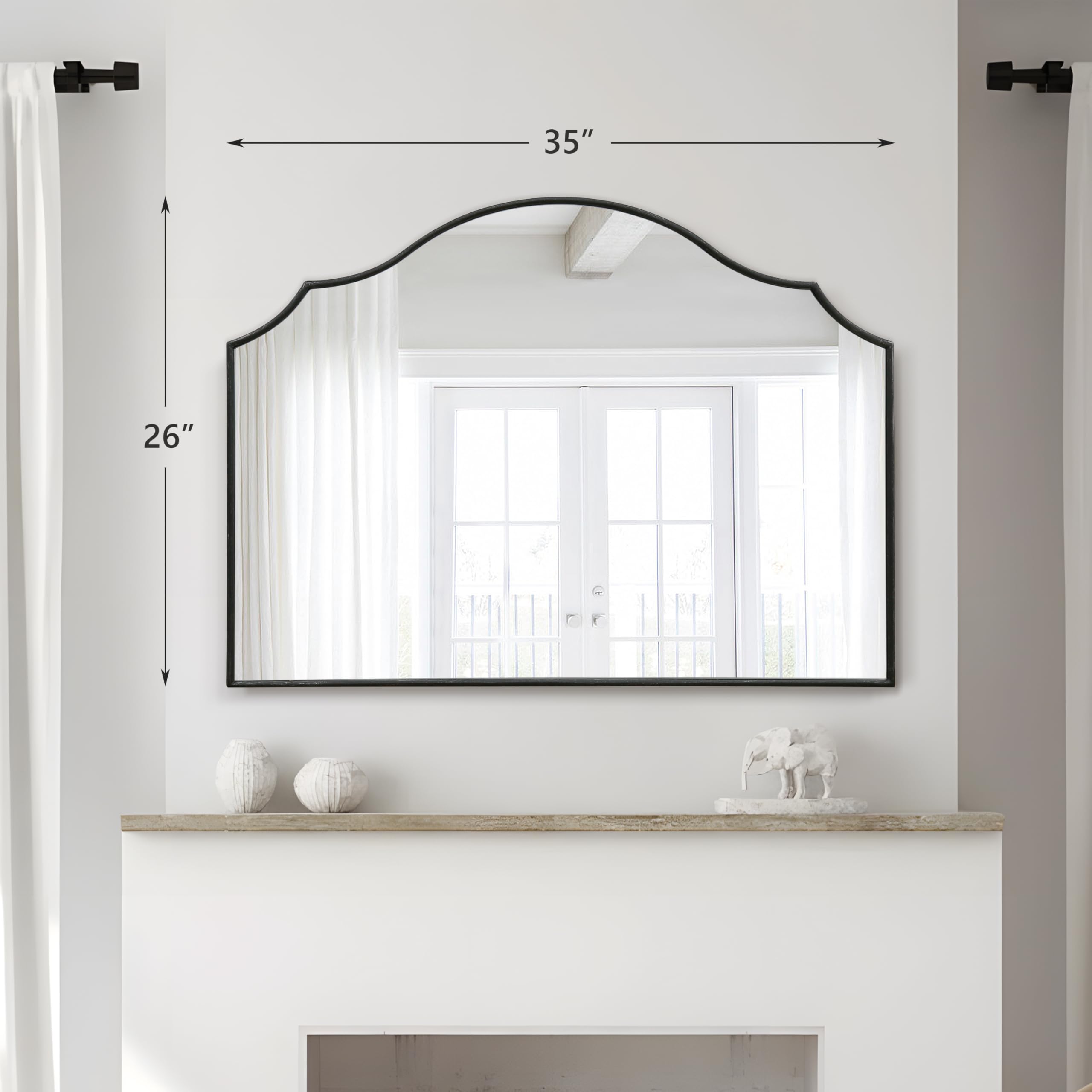 Black Scalloped Arched Wall Mirror 35x26