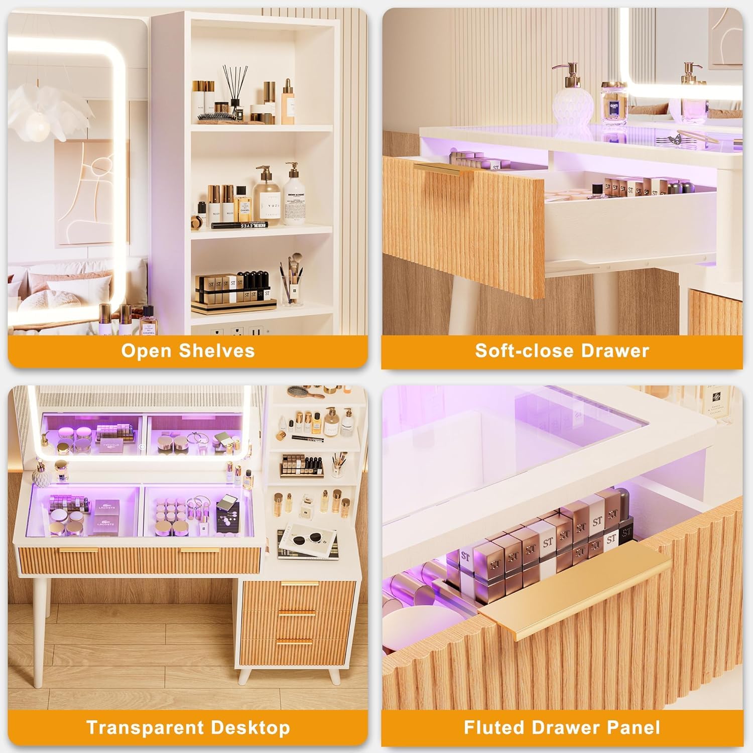 Vanity Desk with Mirror and Lights 44 Inch