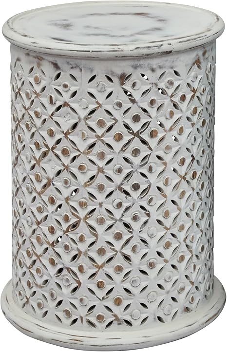 Round Drum Accent Table - Solid Mango Wood