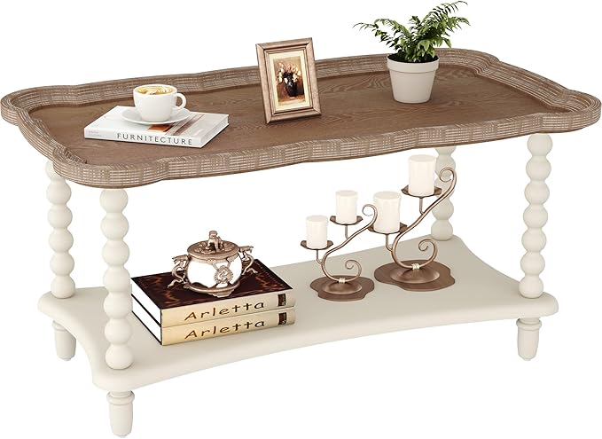 Farmhouse Coffee Table with Storage Shelf