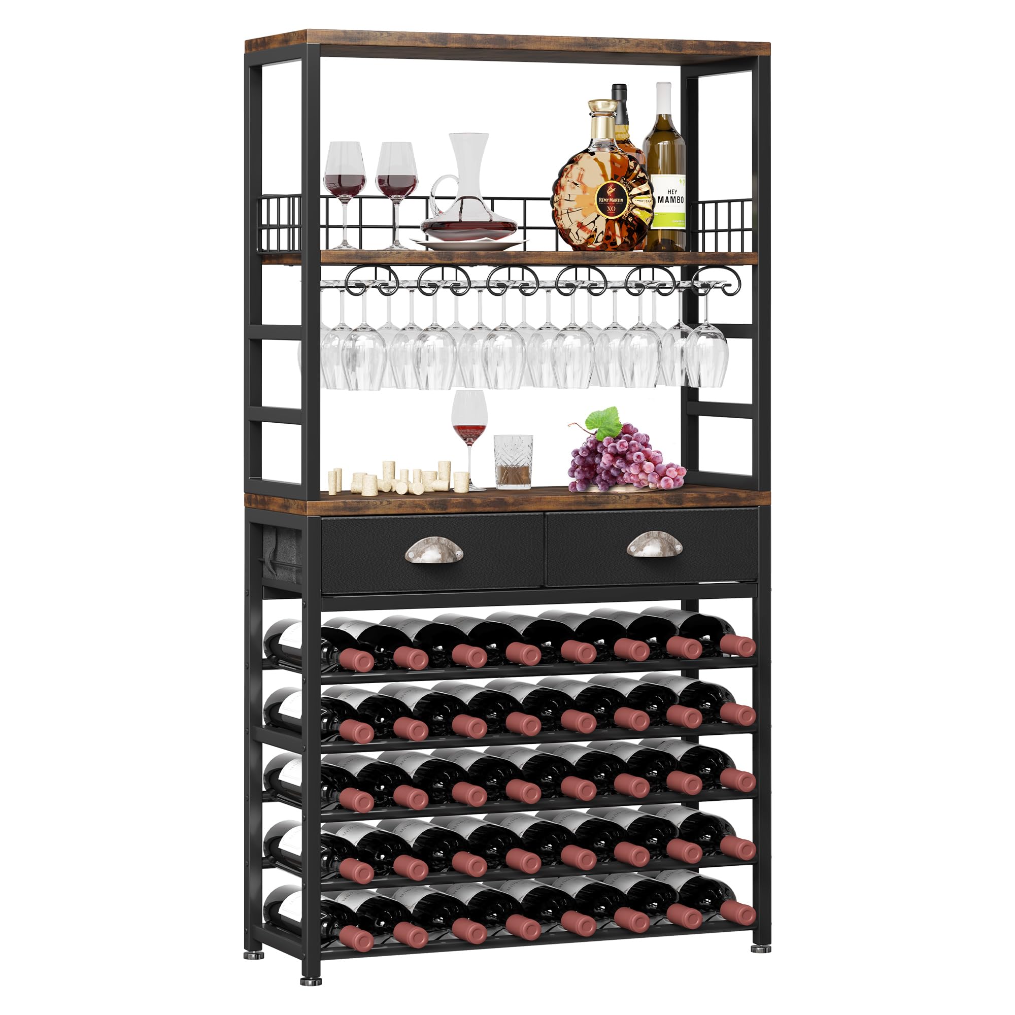Wine Rack Cabinet with Storage and Drawer