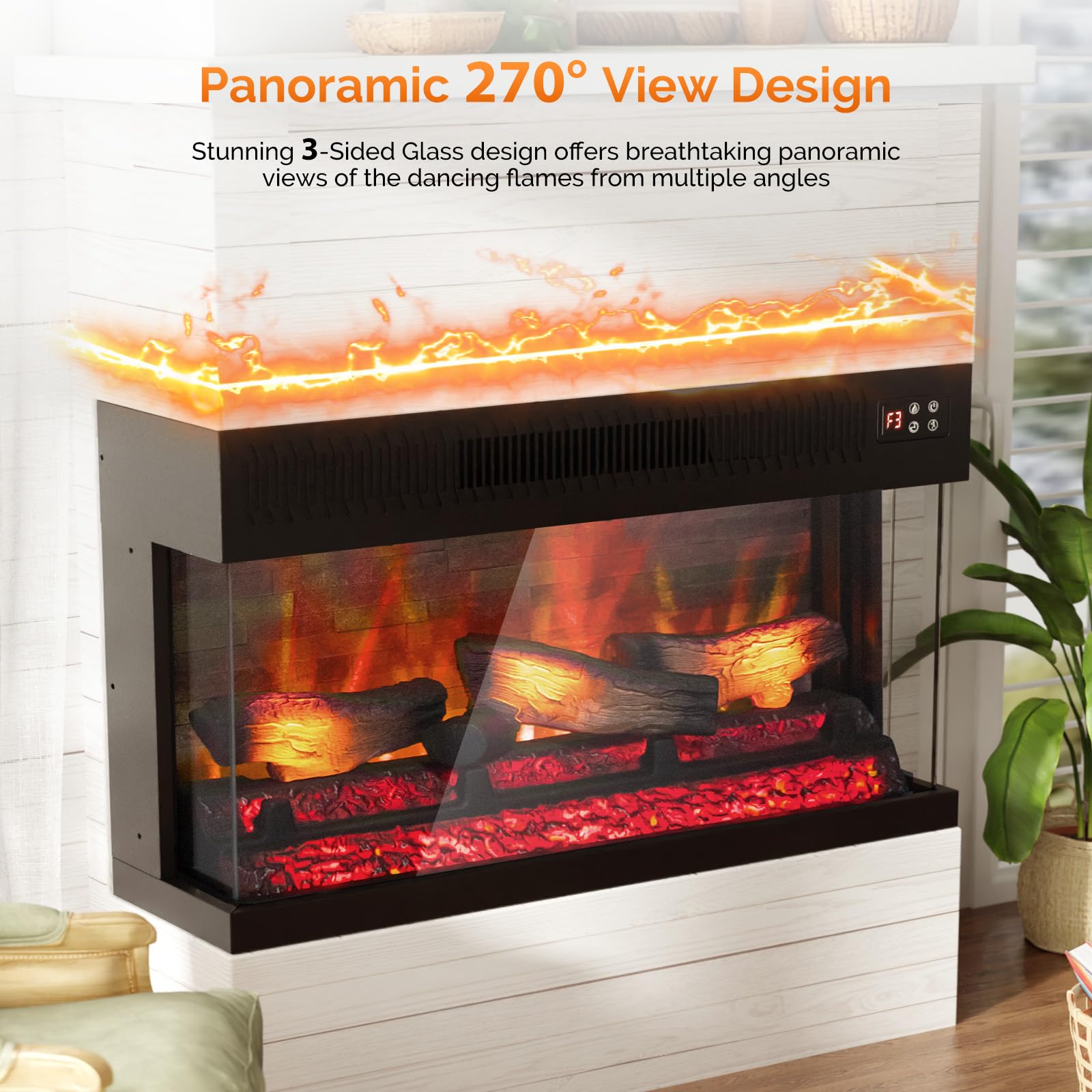 36 Inch 3-Sided Electric Fireplace Insert with Remote Control