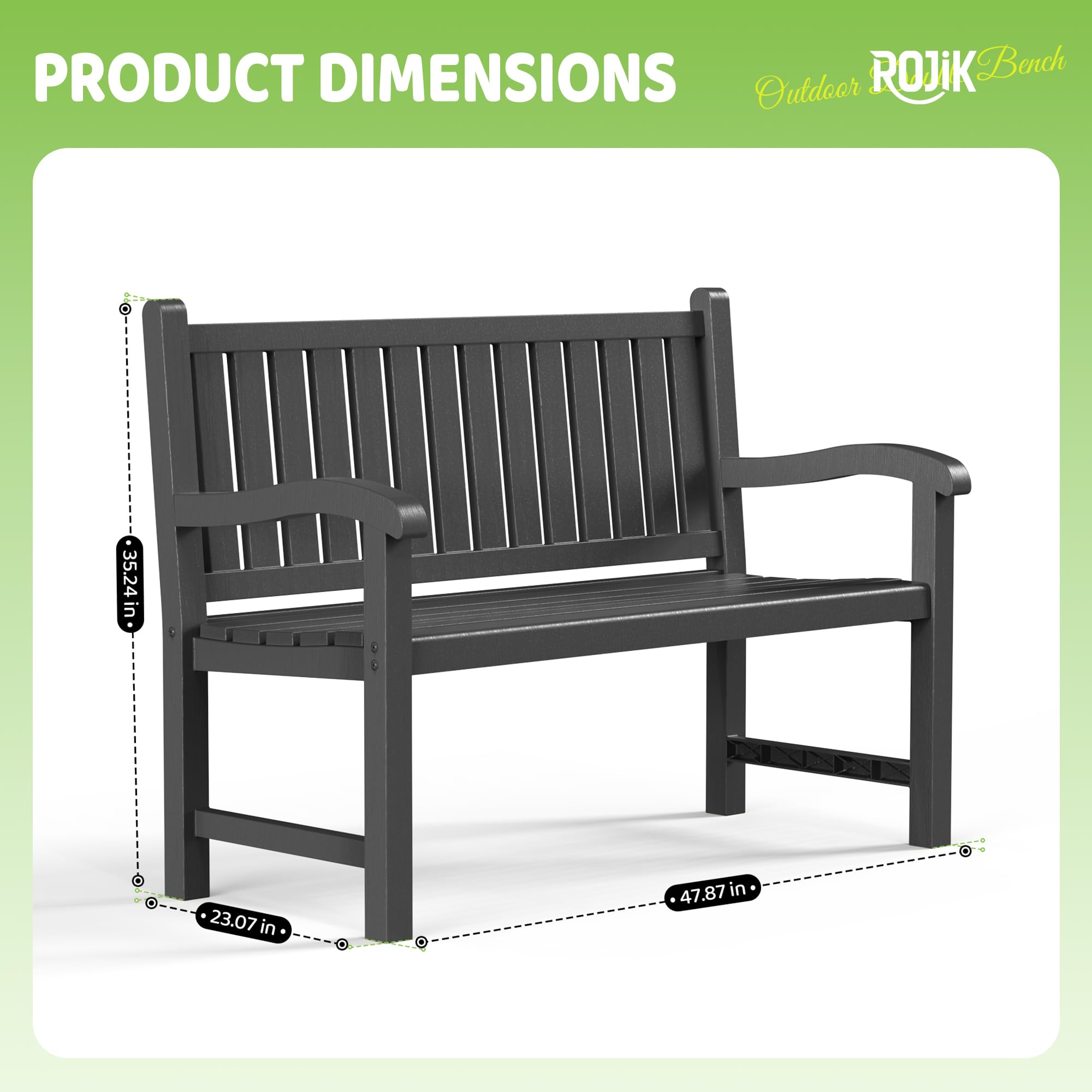 Outdoor Resin Bench Waterproof 2-Person Patio Seating