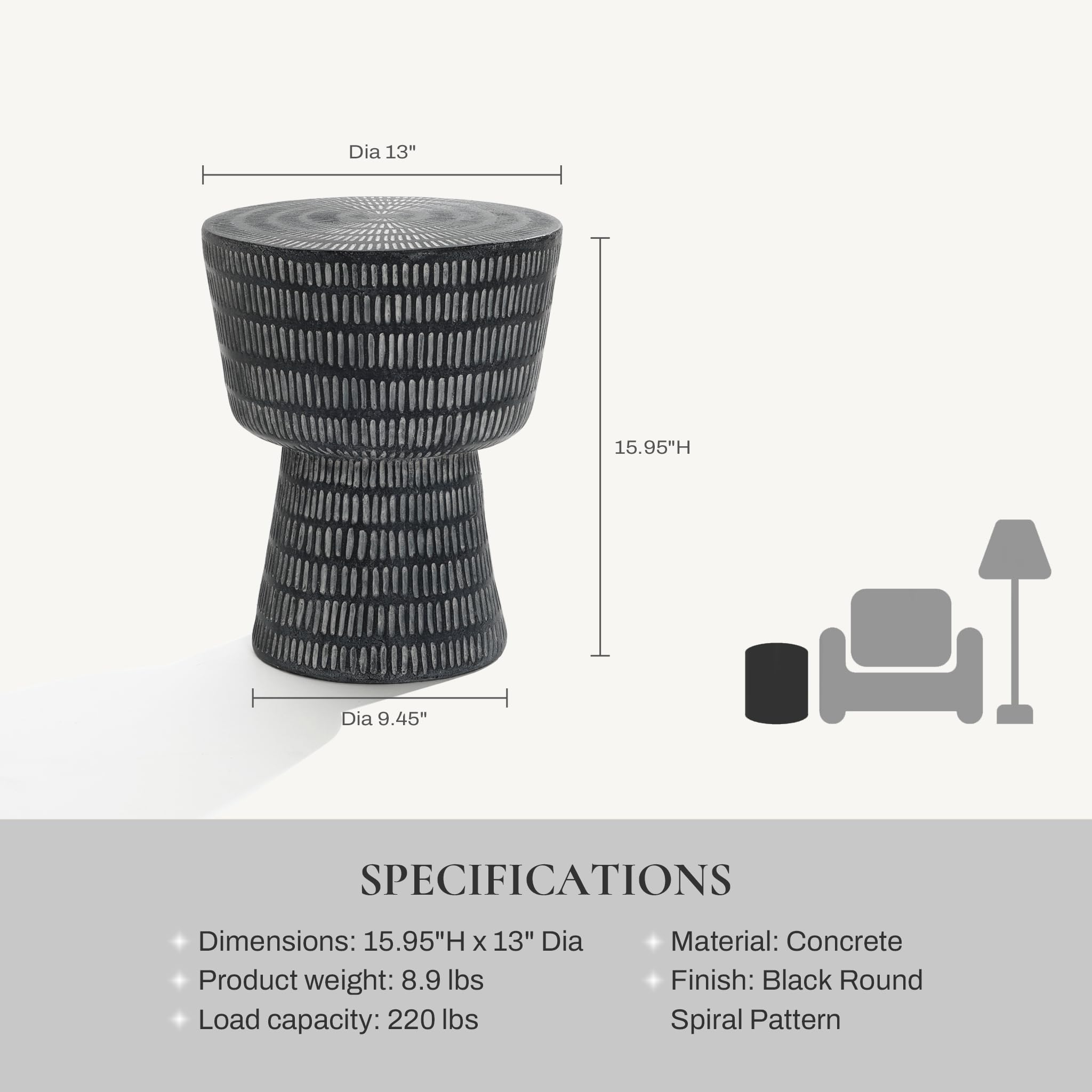 Round Spiral Pattern Outdoor Side Table
