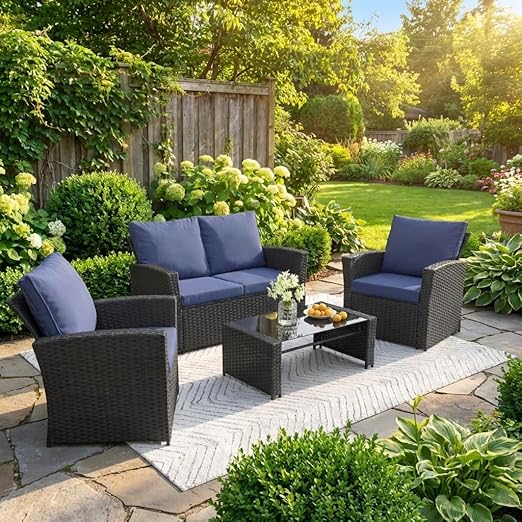 4 Piece Outdoor Wicker Patio Furniture Set