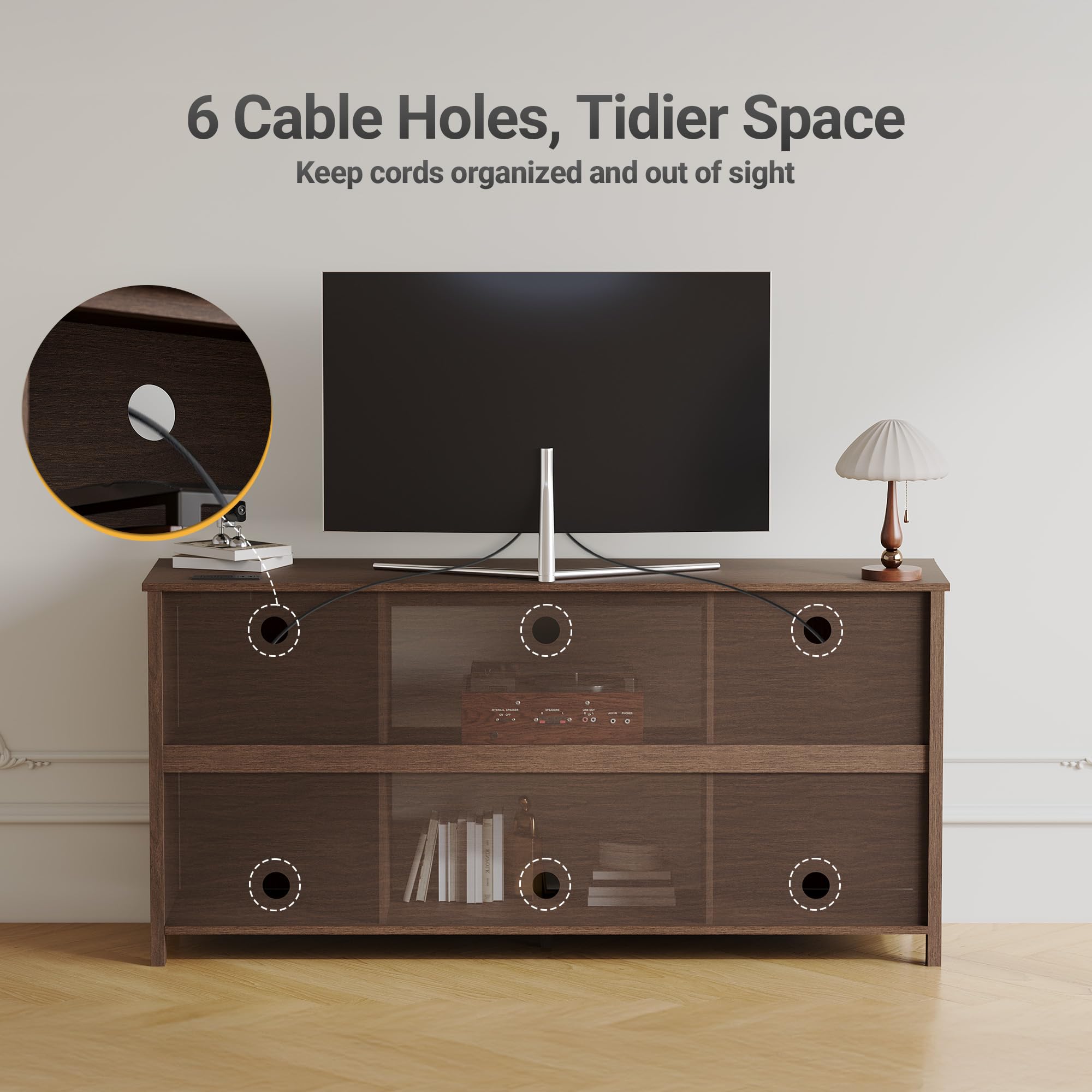 Farmhouse TV Stand with Power Outlet and Sliding Barn Doors