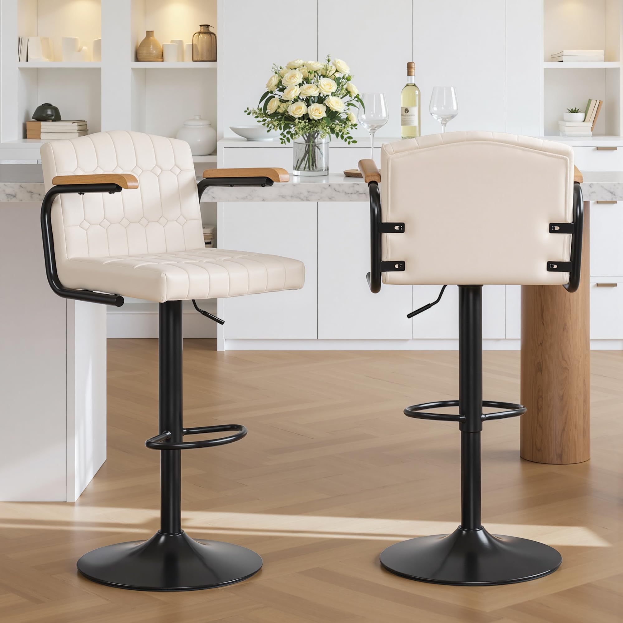 Adjustable Swivel Bar Stools Set of 4 with Back and Footrest