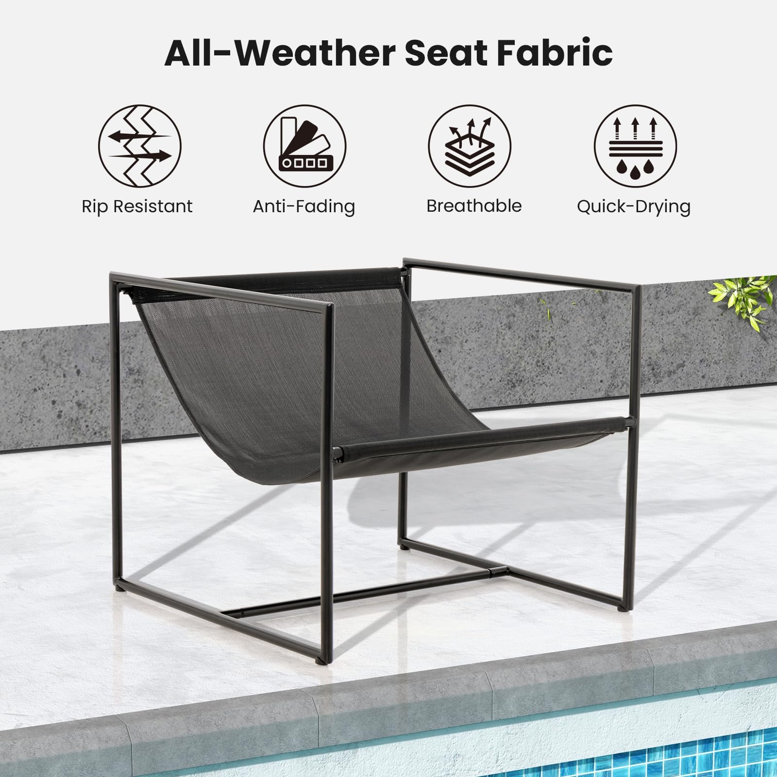 Sling Accent Chair with Cushions - Indoor Outdoor Lounge Chair
