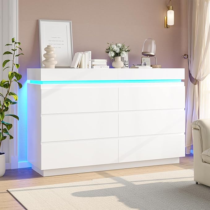 6 Drawer Dresser with Sliding Desktop and Charging Station