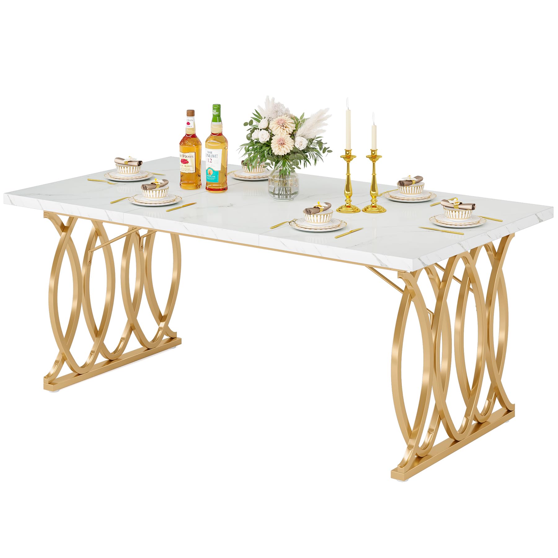 63" Modern Dining Table with Faux Marble Top