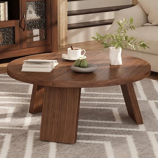 Round Coffee Table with Inclined Legs - Black
